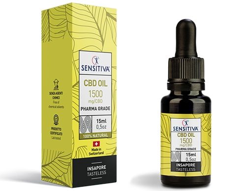 Flacone e Confezione Olio di CBD da 15 ml al 10% - Sensitiva