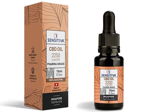 Flacone e Confezione Olio di CBD da 15 ml al 15% - Sensitiva