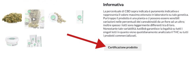 certificazione valori THC su prodotto Justbob